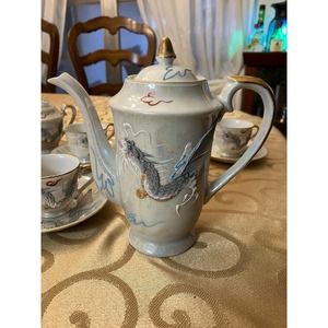 Vintage Moriage Dragonware Tea Set Lusterware with Blue Eyed Dragon  - 17 Pieces
